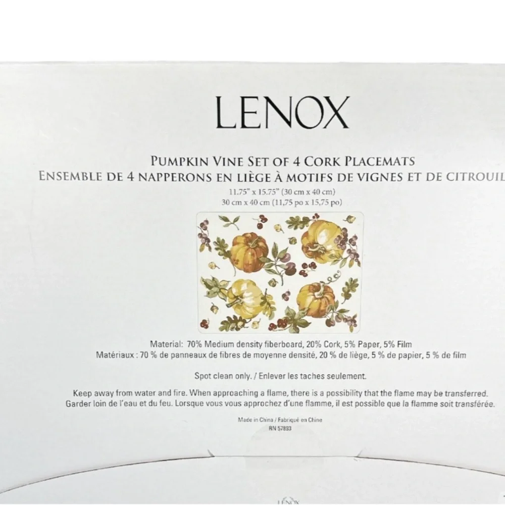 NEW Lenox PUMPKIN VINE Cork Placemats Set/4